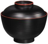Happy Sales HSWF201B, Japanese Soup Rice Bowl with Lid Black