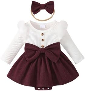 Megeoly Baby Girl Fall Winter Corduroy Romper Dress Long Sleeve Outfit