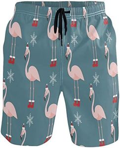 visesunny Cool Christmas Flamingo Pattern Men's Swimtrunks Quick Dry Casual Mesh Lining Beach Board Shorts