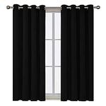 Deconovo Room Darkening Thermal Insulated Blackout Curtains Grommet Window Panel for Living Room 52W x 45L Black, 2 Panels