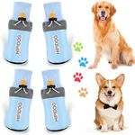 Dog Boots, 2 Pairs Dog Paw Protector Waterproof Dog Shoes with Adjustable Drawstring, Plush Lining Anti-slip Dog Boots Paw Protector Waterproof Dog Walking Boots for Small Medium Dogs Winter-Blue(S)