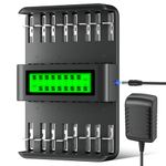 Mspalocell 16 slot battery charger for 1.2V AA/AAA/C/D rechargeable batteries (Ni-MH/Ni-CD), LCD display, independent/mixed charging, 12V/2A input charger