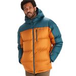 Marmot Guides Down Hoody Warm Down Jacket, Insulated Hooded Winter Coat, Canada Goose Down Parka, Lightweight Packable Outdoor Jacket, Windproof - Bronze/Stargazer, Small