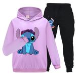 OAIXIUR Kids Tracksuits Blue Cat Printing Hoodie & Joggers 2-piece Clothing Sets Sportswear (Violet,9-10 Years,9 Years,10 Years)