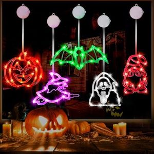 Halloween Decorations Indoor - 5 Pack Halloween Lights with Suction Cup (Pumpkin, Ghost, Bat, Witch, Gnome), Battery Operated Halloween Decor, Slow Fade Mode & Timer for Spooky Halloween Decorations