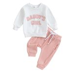 Carolilly Newborn Baby Girl Outfits 2Pcs Outfits Clothing Set Daddy's Girl Fuzzy Letter Embroidery Long Sleeve Sweatshirt + Pocket Pants Elastic Waist Set Toddler Clothes (Pink1, 3-6 Months)