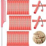 36 Pieces Cold Wave Rod Hair Perm Rods Hair Rollers Perming Rods Curlers with Steel Rat Tail Comb for Hairdressing Styling (Pink, 0.51 Inch)