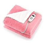 GOFLAME Electric Heated Blanket Throw, 50” x 60” Fast Heating Electric Blanket with 10 Heating Levels & 1-9 Hours Auto Off Timer, ETL Certified, Machine Washable Heating Blanket for Home Office (Pink)