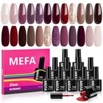 MEFA Gel Nail Polish, 12 Colors Winter Burgundy Purple Champagne Gold Glitter Nude Gel Polish Soak Off UV Nail Polish Gel Dark Red Purple Shimmer Brown Gifts for Women DIY Salon Home