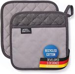 LauterSchutz® 1 pair of pot holders made of (recycled) cotton - With handle pocket and fleece lining (Grey)
