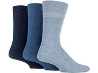 6x Pairs of Mens Plain Gentle Grip Non-Elastic Socks/UK 6-11 Eur 39-45 (Assorted Blue)