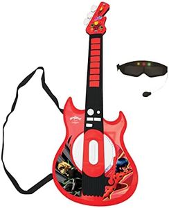 LEXIBOOK K260MI Miraculous Electronic Lighting Guitar with mic, Glasses with Microphone, Demo Songs, 2 Game Modes, MP3 Plug, Black red