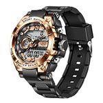 LIGE Mens Digital Sports Watch,Outdoor Military Large Face Dia 50M Waterproof Wrist Watches for Men with LED Alarm/Date/Shockproof Gold Black