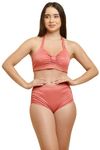 C4D Women's High Waisted Flaunt Cuba Padded Bikini Swimsuit (AG-024_Rose Pink_Small)