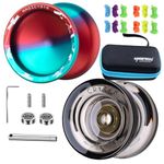 MAGICYOYO Pack of 2 Yoyos, Professional Yoyo V10 & K2, Responsive Yoyo for Kids Beginners, Unresponsive Yoyo for Adults, with 12 Yoyo Strings, Yoyo Case Storage Bag (Blue Red & Black )