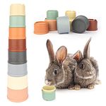 WALLFID 8 PCS Stacking Cups for Rabbits-Bunny Toys for Hiding Food and Playtime Fun,BPA-Free Safe Plastic Pet Toys,Multi-Coloured and Various Sizes (Morandi Colour)