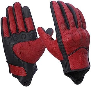 Harssidanzar Gants de Moto en Peau de chèvre pour Hommes avec des Gants d'été à écran Tactile perforé Respirant CM043EUA, C2-Rouge&Noir, Taille XL
