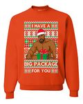 Wild Bobby I have a Big package Meme Barry Wood Ugly Christmas Sweater Unisex Crewneck Sweatshirt, Orange 1, Medium