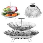 Navaris Vegetable Steamer Basket - 2 Tier Design for Efficient Cooking - Stainless Steel Food Steamers for Fruit and Veg - Saucepan Steaming Insert Ideal for Vegetables & Dumplings