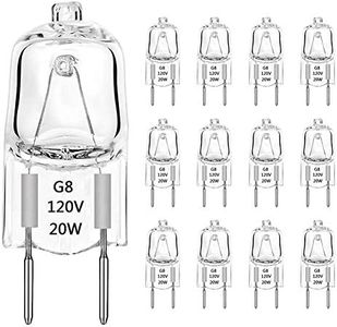 TAIYALOO G8 Halogen Light Bulbs 20W Dimmable 120V G8 Base 2Pin Xenon Bulb (12 Pack) T4 JCD Type Warm White Under Cabinet Puck Lighting Replacements