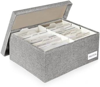 Himake Decorative Photo Storage Box - Linen Photo Box Organizers with Dividers, Fits Holds Up to 1700 Photos in 5x7 inch Size, Portable Scrapbook Storage Containers with Lid (Grey)