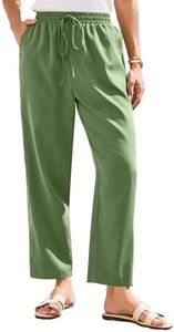 NBXNZWF Women's Cotton Linen Straight Leg Pants - Casual Drawstring Waist Summer Trousers with Pockets for Everyday Comfort