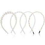 LYroo 4PCS Pearl Headband Cute Beaded White Headband Thin Headbands No Slip Head Bands for Women's Hair Accessories for Women Girls