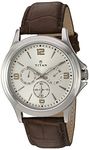 Titan Workwear Men’s Chronograph Watch | Quartz, Water Resistant, Leather Band | Brown Band and White Dial, Brown, Chronograph