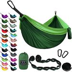 Camping Hammock - XL Double Parachute Camping Hammock (2 TREE STRAPS 16 LOOPS/10 FT INCLUDED) Lightweight Nylon Portable Hammock Best Parachute Double Hammock