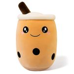 Ditucu Cute Boba Tea Plush Stuffed Bubble Tea Plushie Cartoon Soft Milk Tea Cup Pillow Home Hugging Gift for Kids Brown Big Eyes 9.4 inch