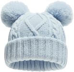 FURTALK Toddler Winter Hat Pom Pom Beanie Knitted Warm Hats for Baby Kids Boys Girls Light Blue