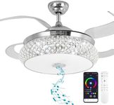 BAYSQUIRREL Retractable Bluetooth Ceiling Fan with Speaker, 85 Kinds of Color Light Bluetooth Ceiling Fan with Light,6 Speed Reversible Modern Invisible Ceiling Fan,Remote and APP Control