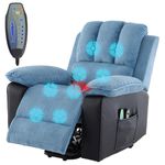 VIOLHEDO Recliner Armchair Electric Reclining Chairs Blue Recliner Sofa with Massage Heated Jumbo Cord Fabric Home Living Room Chair Comfy Lounge Sofa Ergonomic Reclining Chair with Padded Armrests