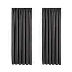 Aspire Homeware Grey Blackout Curtains for Bedroom - Pencil Pleat Black Out Living Room Curtains 46 x 54 inch Drop Super Soft Thermal Insulated Short Kitchen Curtain Pair Panel with Tiebacks