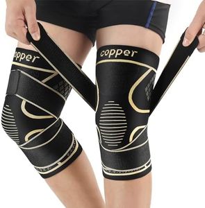 Copper Knee Braces with Strap for Knee Pain Women and Men(2 Pack), Knee Compression Sleeve for Arthritis, ACL, Meniscus Tear, Joint Pain Relief, Knee Support for Working, Running, Weightlifting(M)