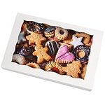 White Pastry Bakery Box 12x8x2.5inch,Large Donuts,Muffins,Cookies Boxes with PVC Window - Auto-Pop up Paper Box Nature Cardboard Take Out Container,Pack of 15