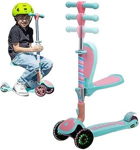 SKIDEE S Scooter for Kids with Foldable and Removable Seat – Adjustable Height, 3 LED Light Wheels, USA Brand 3 Wheels Kick Scooter for Girls & Boys 2-12 Years Old - Y200 (Marshmallow, Scooter)