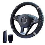 VidFair Steering Wheel Cover,3 Pack Bling Soft Microfiber Leather Car Steering Wheel Cover Set Include Handbrake Cover Gear Shift Cover, Breathable Anti-slip & Universal Size 37-38cm Black