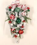 Christmas Stairway Teardrop Swag Green and Pink Ball Wreath Front Door Artificial Leaves Flowers Garlands Decor Hanging Christmas Baubles Christmas Decoration for Door Wall Fireplace Stair