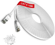 TBMax Flat Ethernet Cable 15m Long, Cat6 Ethernet Network Cable RJ45 High Speed Lan Cable UTP Internet Patch Cable for Modem,Router, White