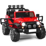 COSTWAY 12V Electric Ride on Car, 2-Seater Battery-powered Truck with Remote Control, LED Lights, Music, Horn, USB/TF/AUX, 4 Suspension Wheels Vehicle Toy for Boys Girls (Red)