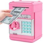 Piggy Bank for Girls, Electronic Money Bank with Password ATM Machine Coin Can Paper Money Saving Box, Best Toy Gifts for Kids 5 6 7 8 9 10 11 12 Year Old - Pink