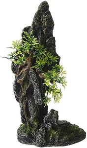 AnRui Aquarium Decorations Large and Tall Mountain Stone Ornament Tree Rock Hiding Cave Fish Tank Accessories Decor with Small Plants for Large Tank - 13 Inches High