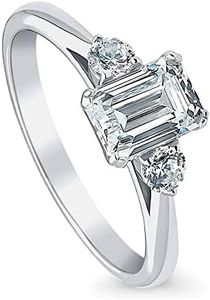 BERRICLE Rhodium Plated Sterling Silver Emerald Cut Cubic Zirconia 3-Stone Anniversary Promise Wedding Engagement Ring 1.2 CTW, Precious Metal, Cubic Zirconia