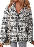 Dokotoo Long Sleeve Jackets for Women Warm Winter Drop Shoulder Button Down Open Front Printed Fleece Jacket Baggy Stand Neck Geometric Pattern Womens Pockets Coats Fall Fashion 2024 Gray 2XL