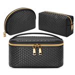 3pcs Makeup Bag Cosmetic Travel Bag 360 Waterproof Cosmetic Pouch for Purse Makeup Brush Bags Portable Travel Toiletry Organizer Cosmetic Handbag, Black