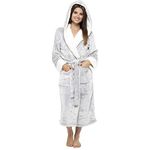 Style It Up Ladies Luxurious Soft Dressing Gown Hooded Plain Fluffy Snuggle Fleece Warm Robe, (GREY, 20-22)