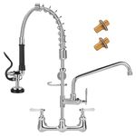 KWODE Commercial Kitchen Faucet Wall Mount with Pre Rinse Sprayer, 25” Height 8” Adjustable Center Wall Mount Restaurant Sink Faucet with 12” Swivel Add-on Spout and Pull Down Sprayer