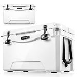 75 Quart Portable Cooler Box - Lightweight Heavy-Duty Travel Ice Cooler with 2-Way Handles, Drain - 5 Days Ice Retention, Holds 63 12-Ounce Cans & 2-Liter Bottles - SereneLife SLCB75 (White)