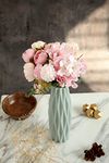 SATYAM KRAFT 1 Pcs Artificial Head Rose Peony Fake Flowers Sticks Bunch Decorative Items for Home, Living Room, Table Decoration for Deepawali, Anniversary (Without Vase Pot) (Light Pink,Fabric)